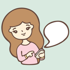 Cartoon Girl Using A Smart Phone With Bubble Space For Your Text