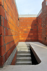 architecture, brick, building, home, new, stairs, wall