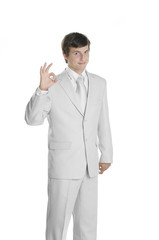 Young business man wearing white suit