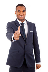 Smiling African American business man gesturing a thumbs up sign