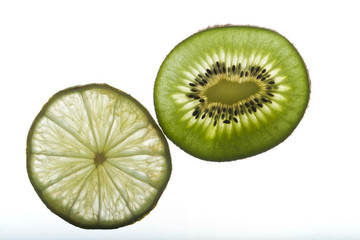Fototapeta na wymiar lemon and kiwi fruit isolated on white background