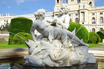 Triton and Naiad fountain on the Maria Theresien Platz. Vienna