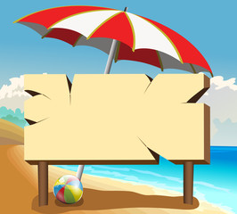 poster board with ball and beach umbrella