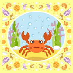 Sea background card with crab