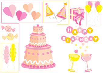 set of vector birthday elements isolated on white