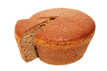Baked rye bread with linseeds on the white isolated
