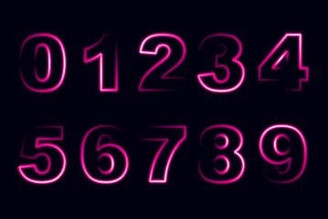 set of vector neon numbers isolated on black