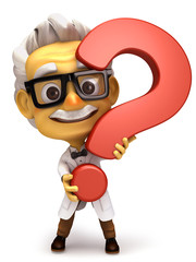 Professor with question mark symbol