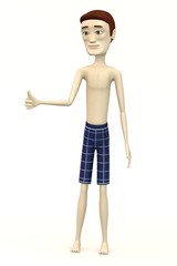 cartoon man in swimsuit with thumb up