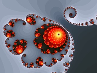 Red patterned fractal on a grey background