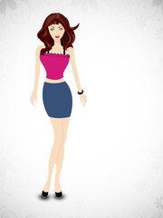 Beautiful fashionable girl on grey background.