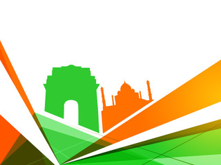 Indian Independence Day colorful background with view of famous