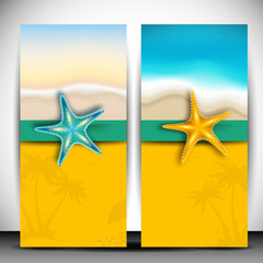 Fototapeta na wymiar Summer holidays banners with starfish.