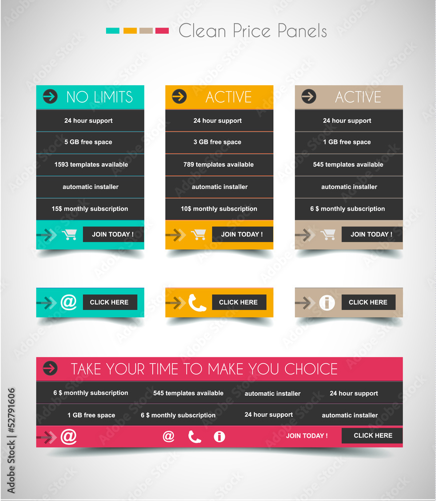 Poster web price shop panel with space for text and buy now button.