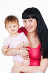 Mom and baby, on a gray background