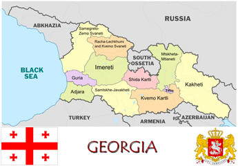 Obraz premium Georgia Europe emblem map symbol administrative divisions
