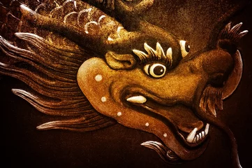 Tuinposter Draken gouden draak sculptuur