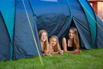 three girls camping