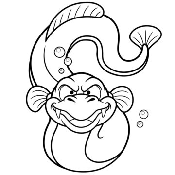 Vector illustration of Electric eel cartoon - Coloring book