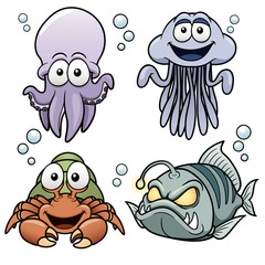 Naklejka premium Vector illustration of Sea Animals cartoon