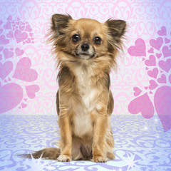 Chihuahua sitting on heart background, 2 years old