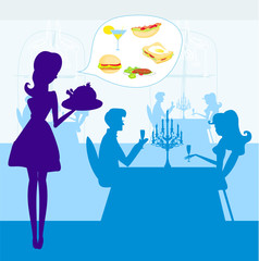 Waitress serving a chicken