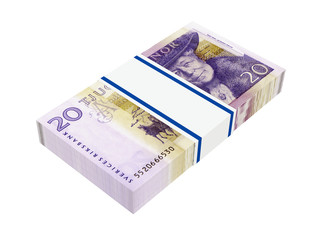 Swedish money on white. 3D photo rendering.