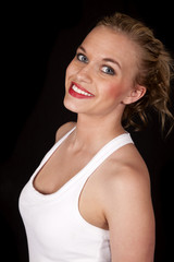 Fototapeta premium woman upper body red lips smile
