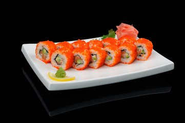 Fish rolls with red caviar