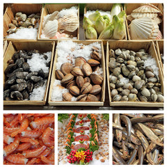 seafood display  collage