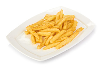 Potatoes fries in the plate isolated on white