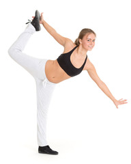 Obraz premium Sporty woman does exercises. Fitness.