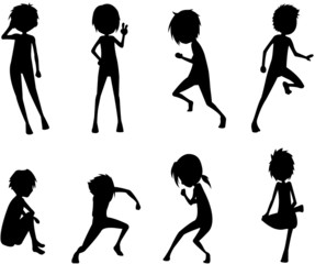 silhouette of boys in various actions