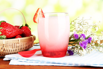 Delicious strawberry yogurt in glass