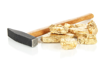 Golden nuggets with hummer isolated on white