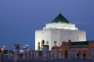 Mausoleum of Mohammed V at dusk, Rabat Morocco