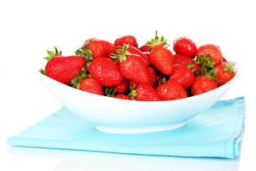 Fresh strawberry in bowl isolated on white