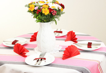 Beautiful table setting for breakfast