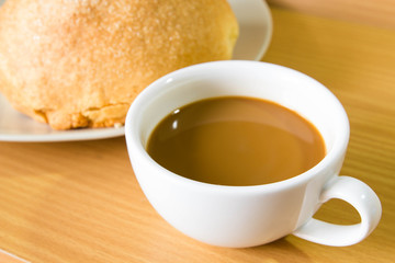 Hot coffee and bread