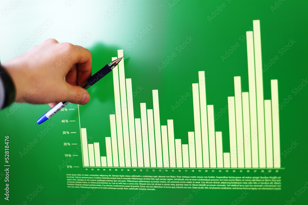 Aufkleber Image of hand pointing on a graph data