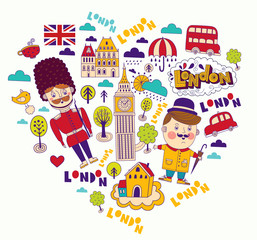 Carte vectorielle avec symboles de Londres