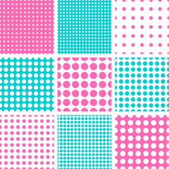 Seamless Polka Dot Vector Pattern in hot pink & turquoise colors