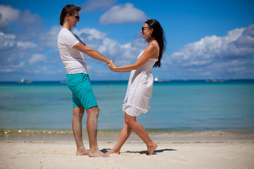 Romantic couple at tropical beach in Philippines