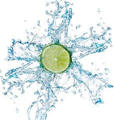 lime and water splash on a white background