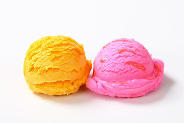 Scoops of yellow and pink ice cream