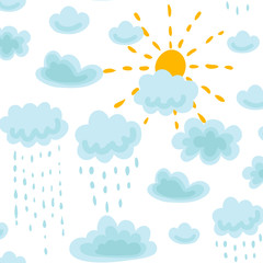 seamless pattern sun, clouds and rain