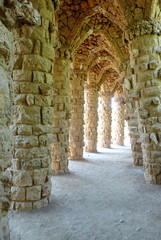 Columns and arches at park Guell, Barcelona, Spain