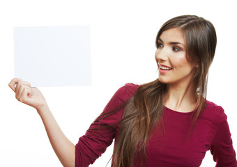 Teenager girl hold white blank paper
