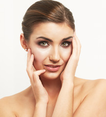  Isolated woman face on white background.