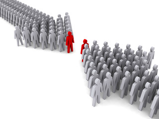 Two working groups with the leaders. Concept 3D illustration.